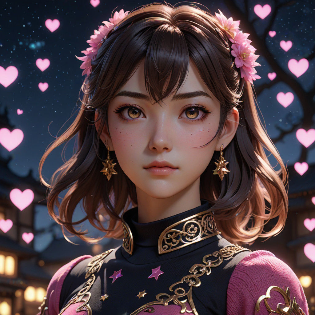 Enchanting Anime Beauty Under Starry Skies