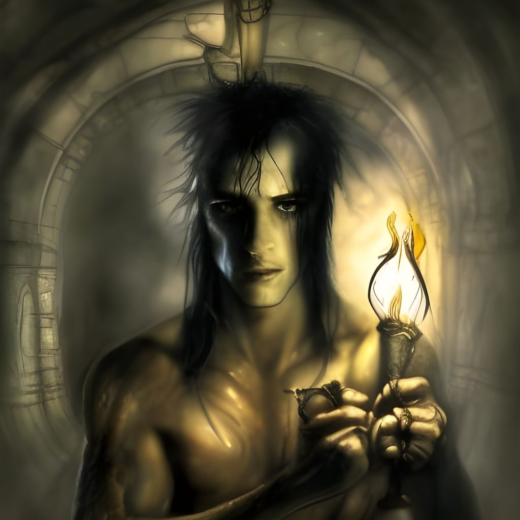 Adventurer in Dangerous Cave, Dark Fantasy Art
