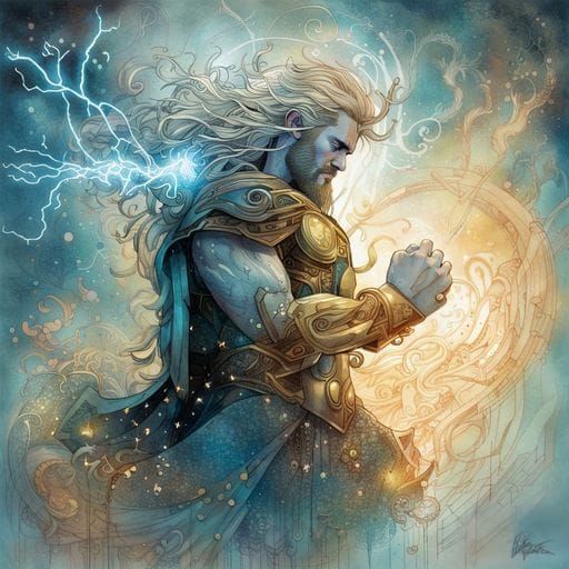 Thor, God of Thunder, in Glittering Ink Flow Art