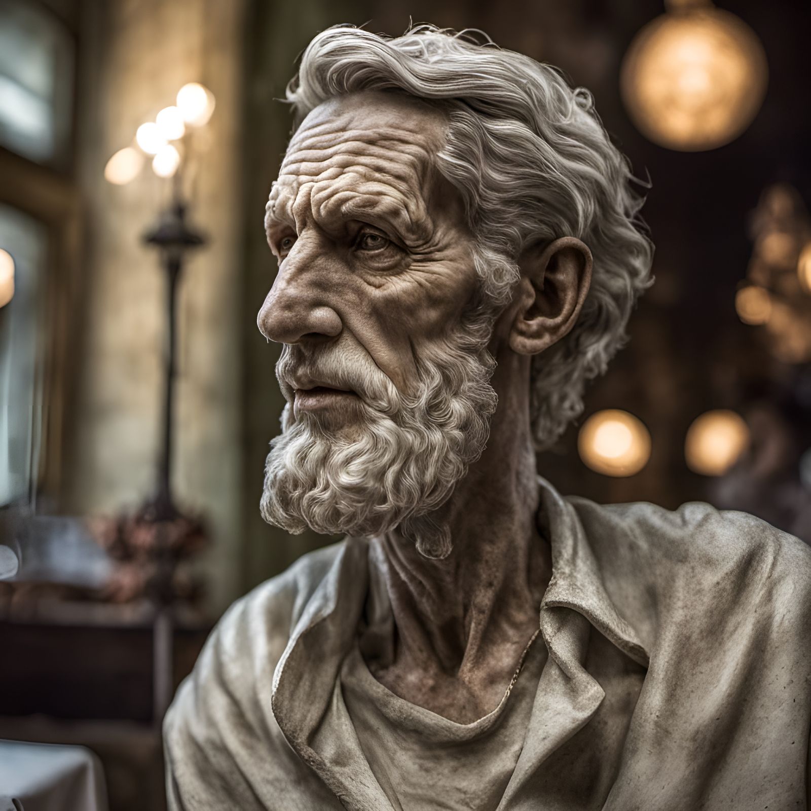 Exotic Marble Sculpture of Ancient Man