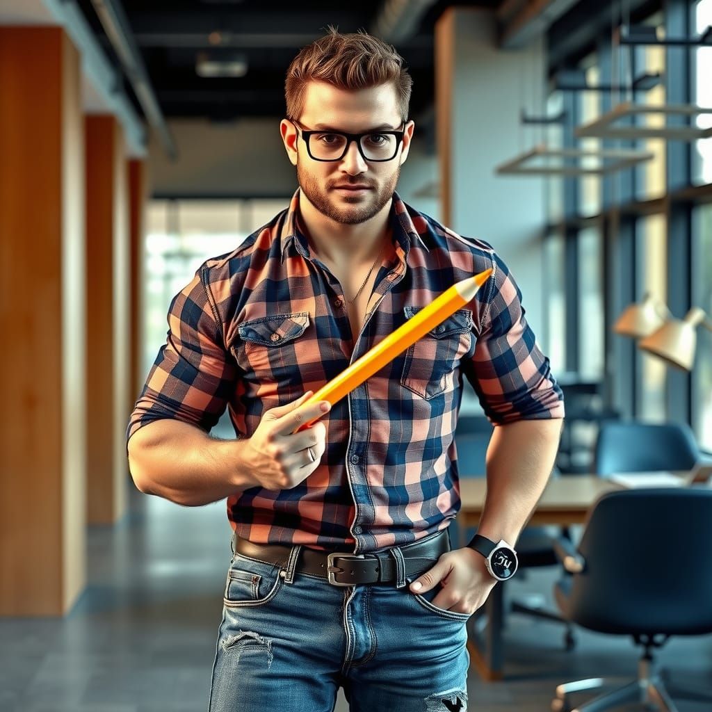 Rugged European Artist at Work in a Modern Office