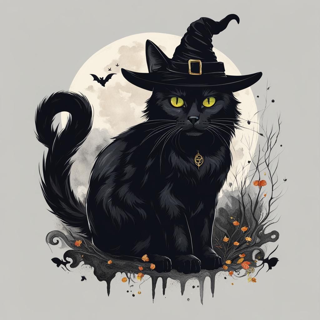 Black Witch Cat Ready for Halloween