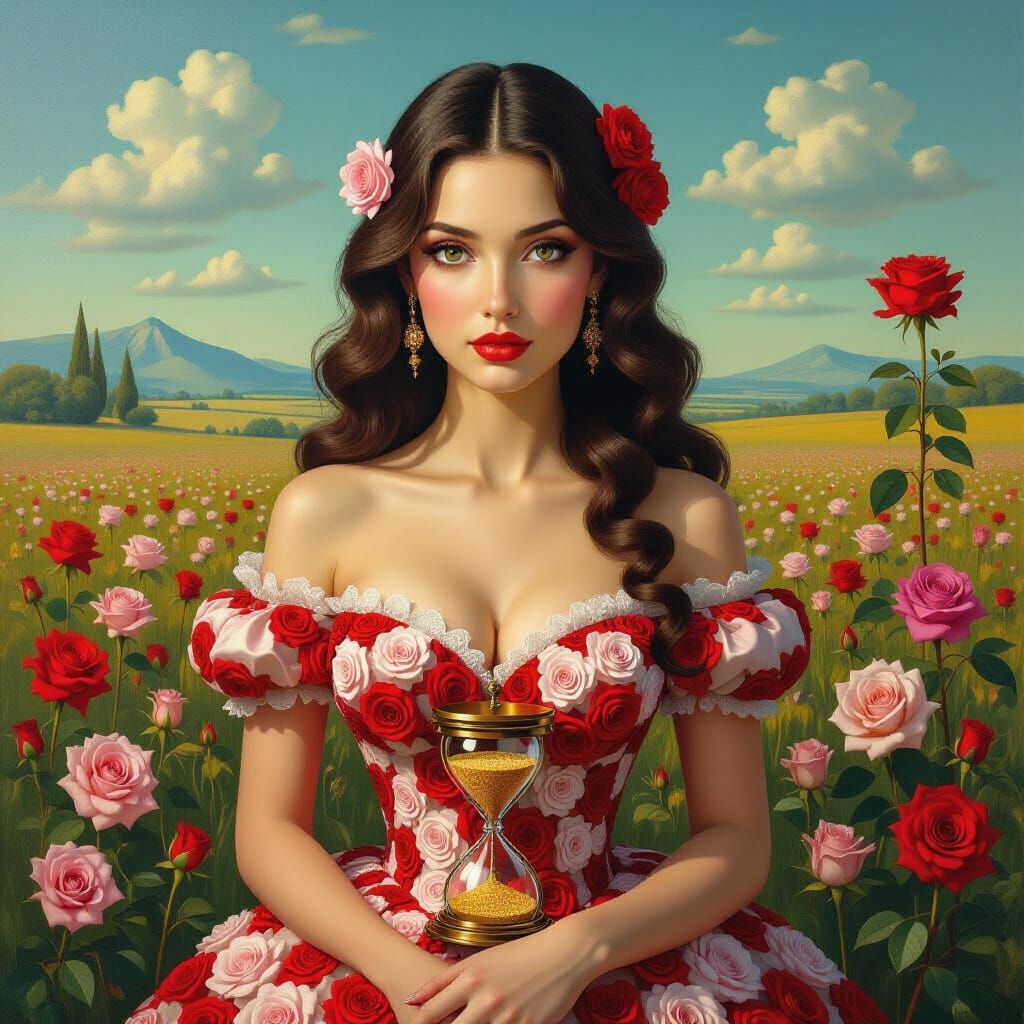 Surreal Rose Maiden Portrait in Dali-esque Style