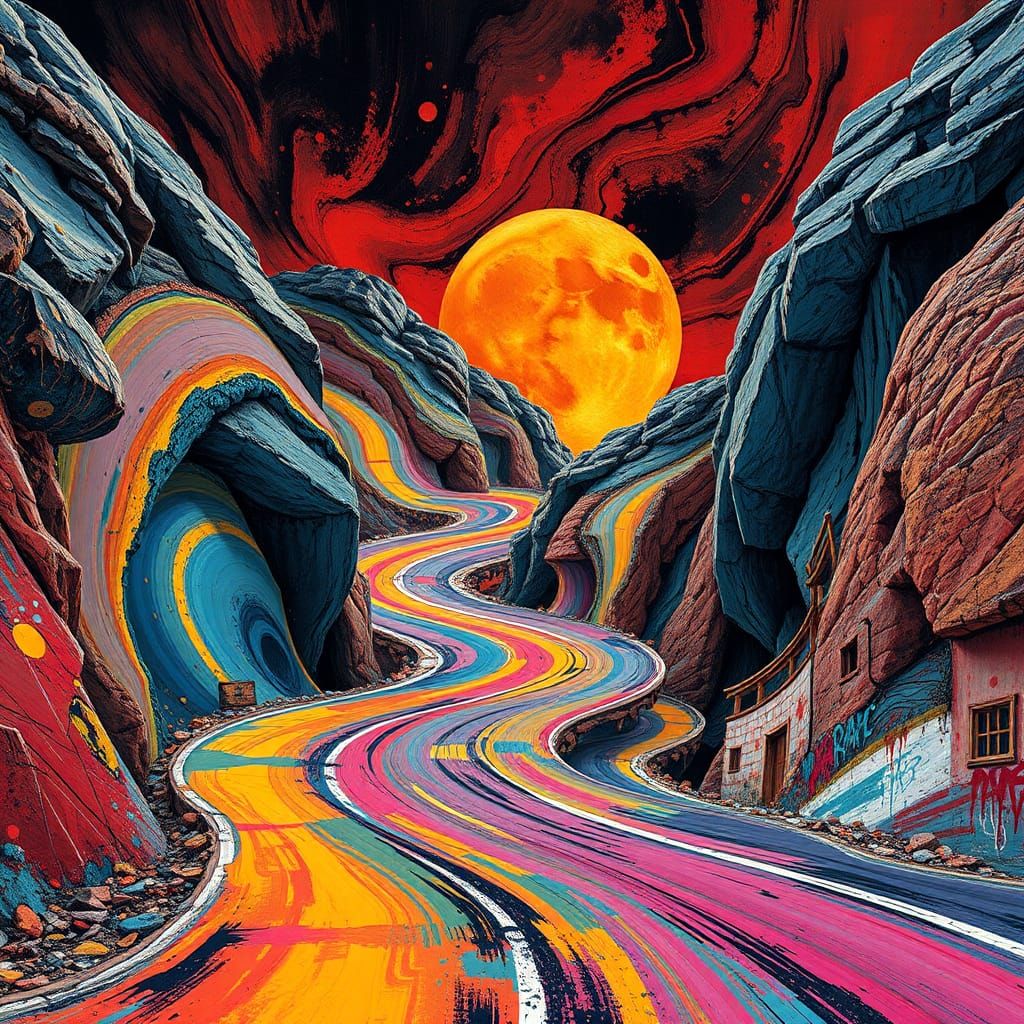 Colorful Winding Road in Abstract Expressionist Style