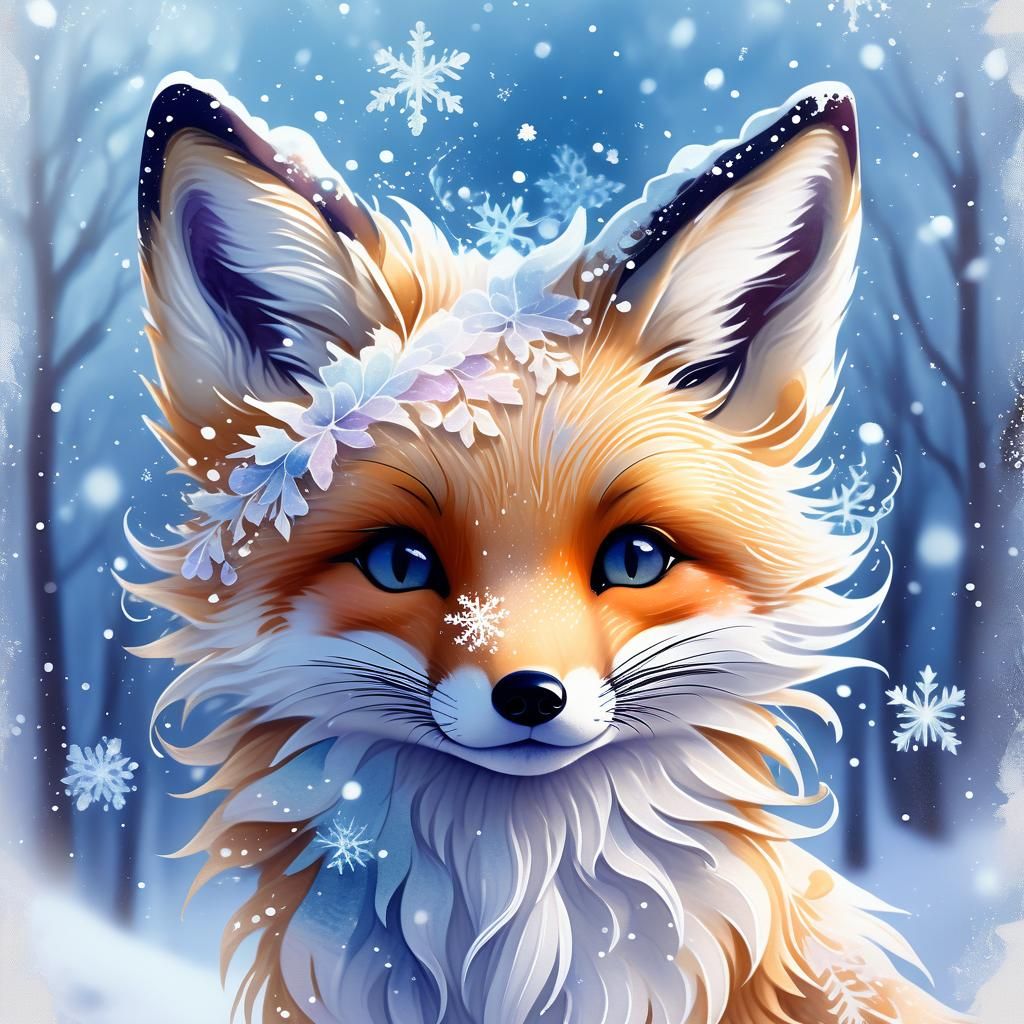 Chibi Fox Watercolor in Luba Diker Style