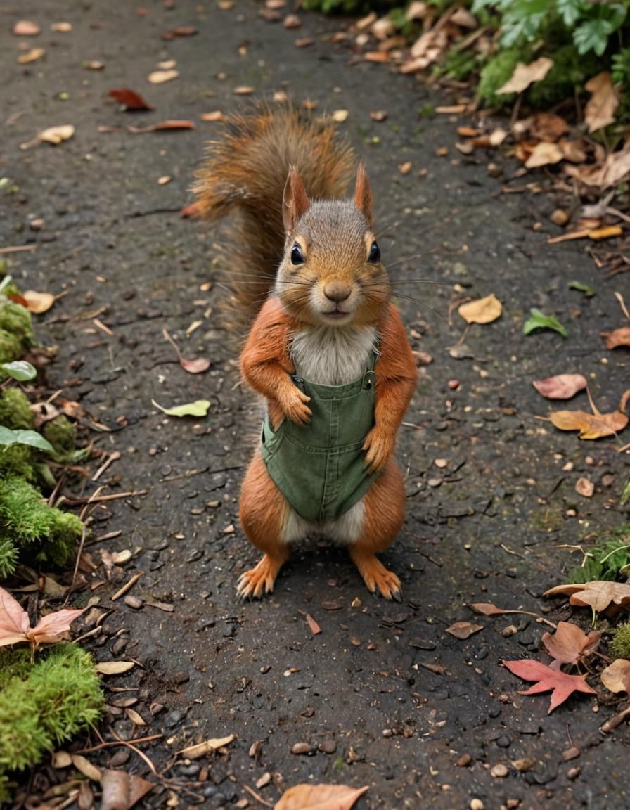 Squirrel's Surprise: Mouse Encounter in Realistic Detail