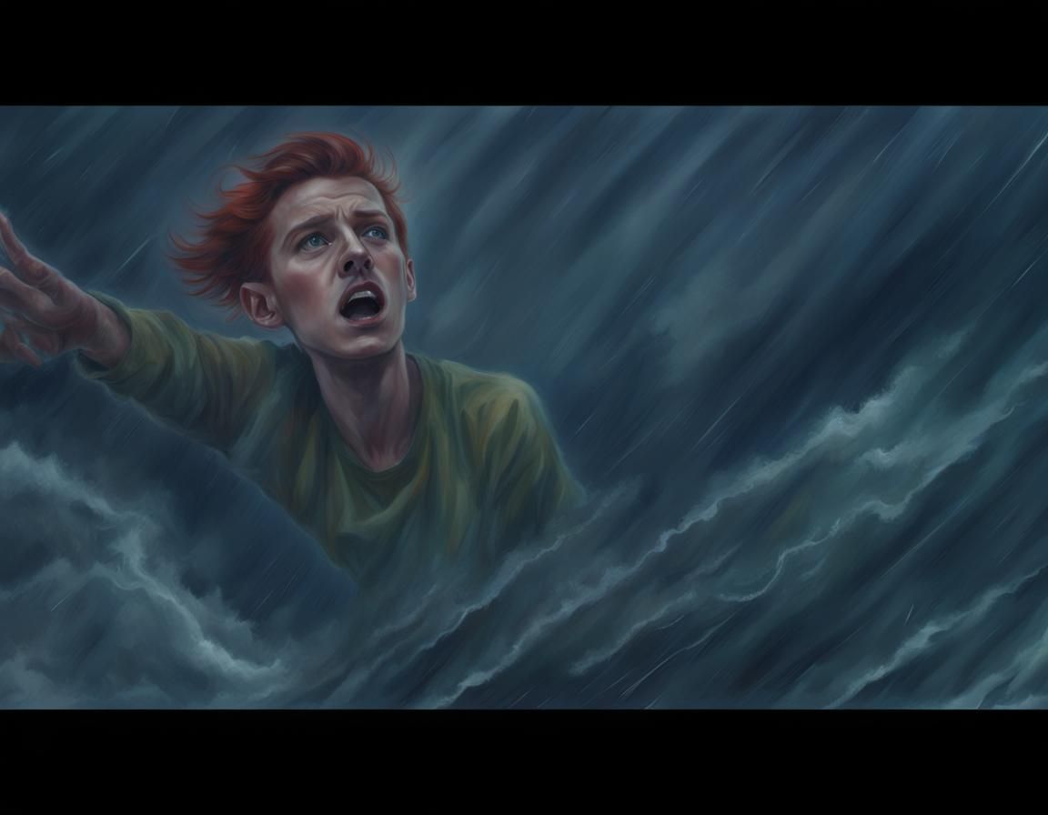 Teenager Falling from Ship During Storm: Hyperrealism