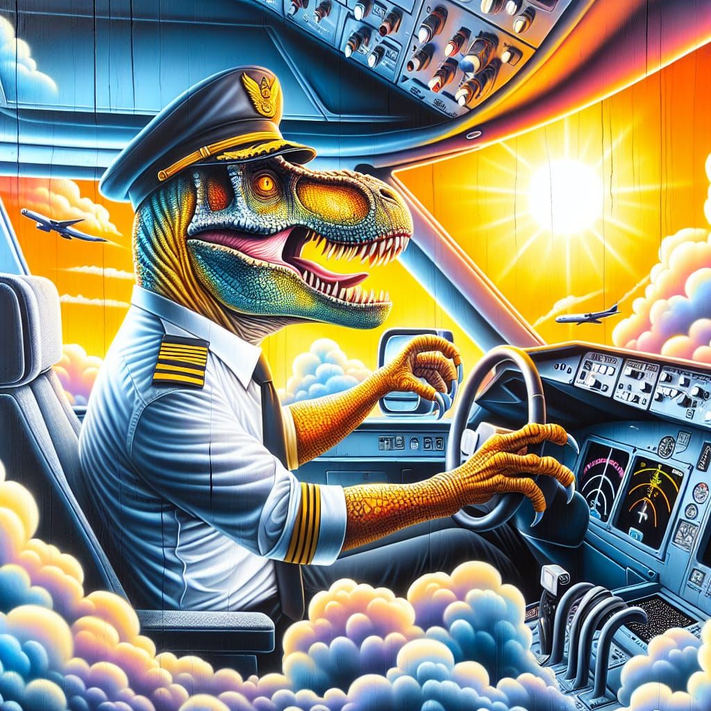 T-rex is a happy pilot! (Vibrant style) 🛩🦖