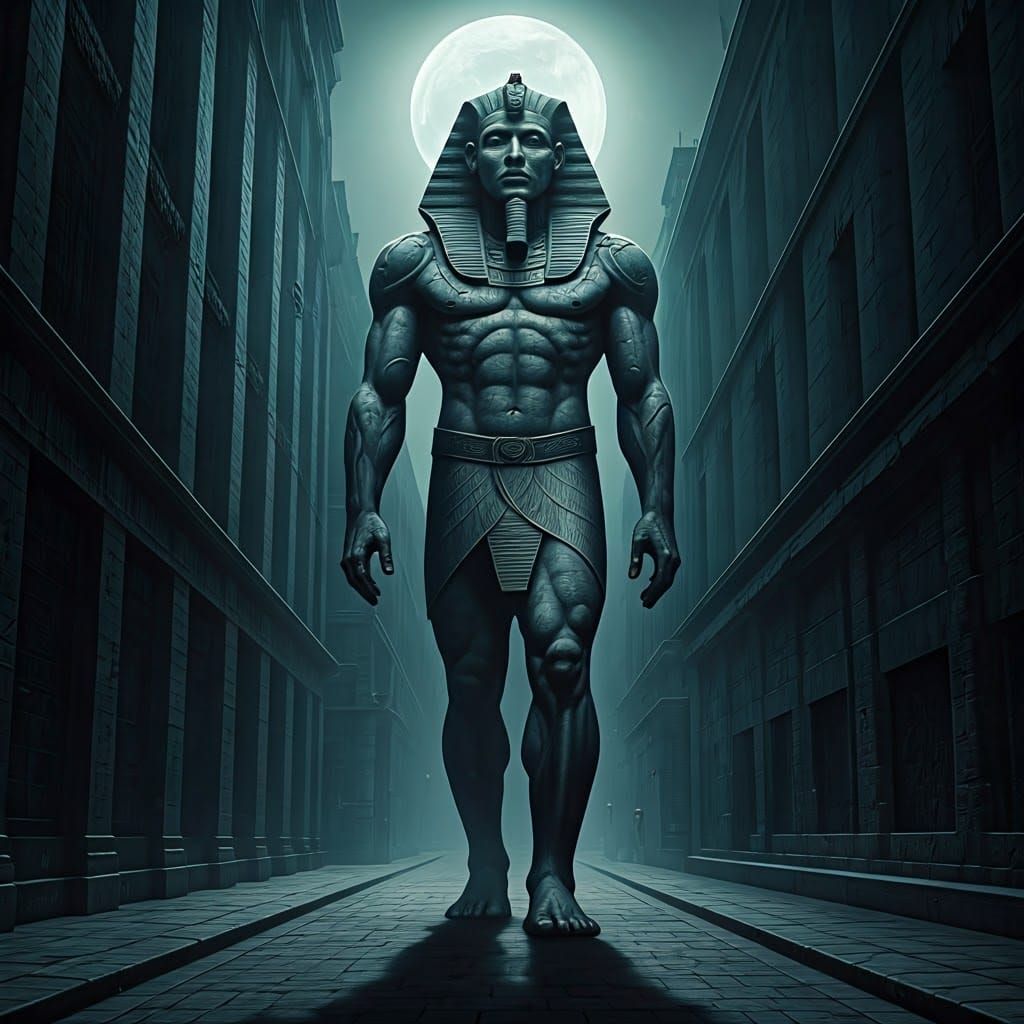 Colossal Pharaoh Statue Comes to Life in Moonlit City Street...