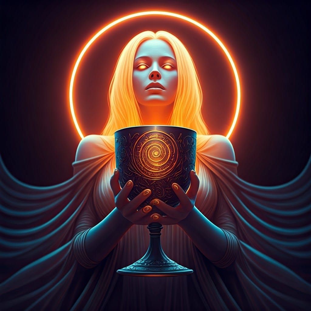 Ethereal Creatrix Holding Mystical Glowing Chalice