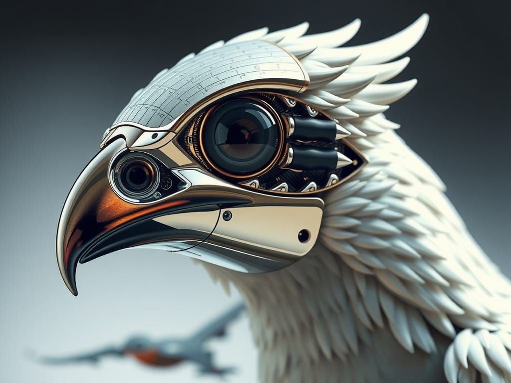 Futuristic Chrome Bird with Carbon Feathers