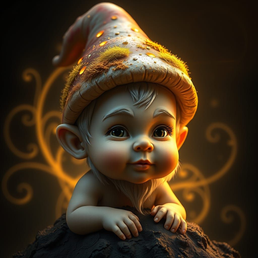 Realistic Baby Gnome Portrait in Golden Lighting