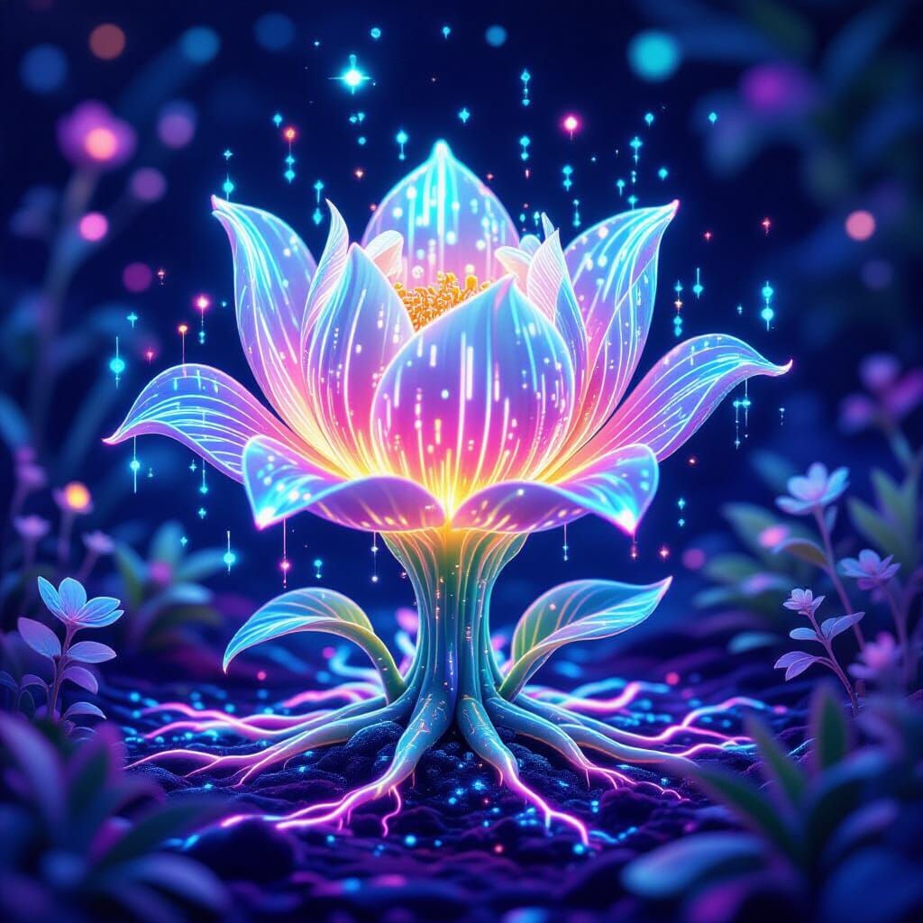 Bioluminescent Carnivorous Plant in Cosmic Garden