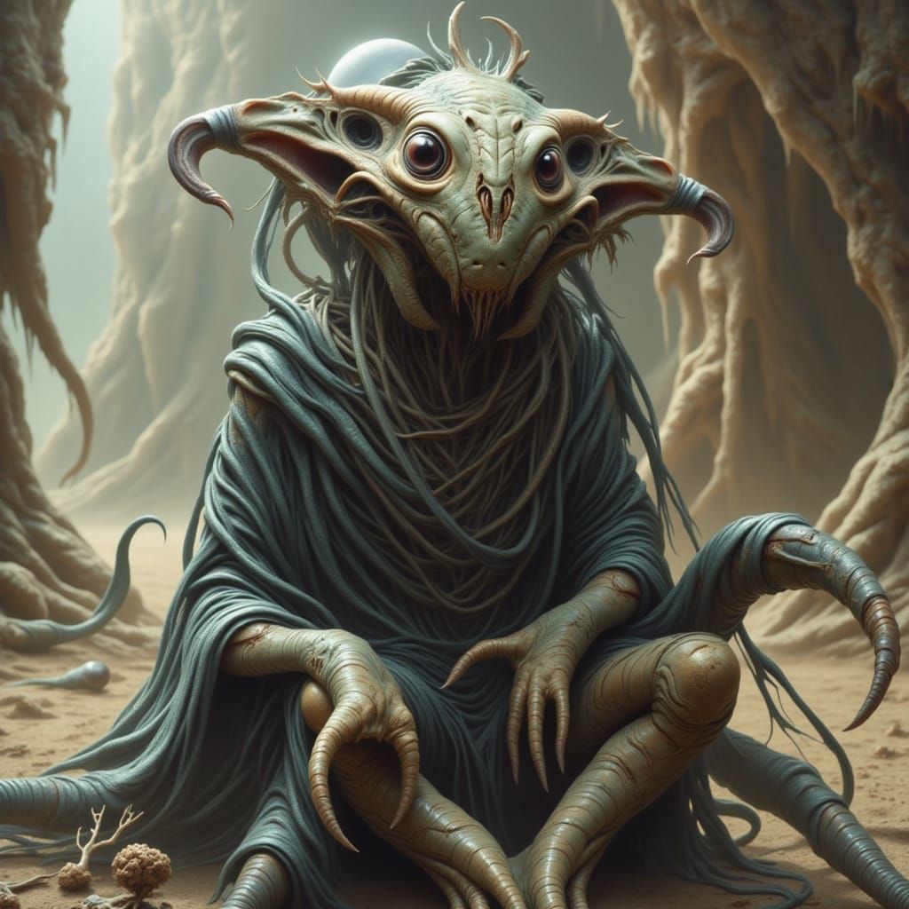 Menacing Alien Creature in Ancient Robes