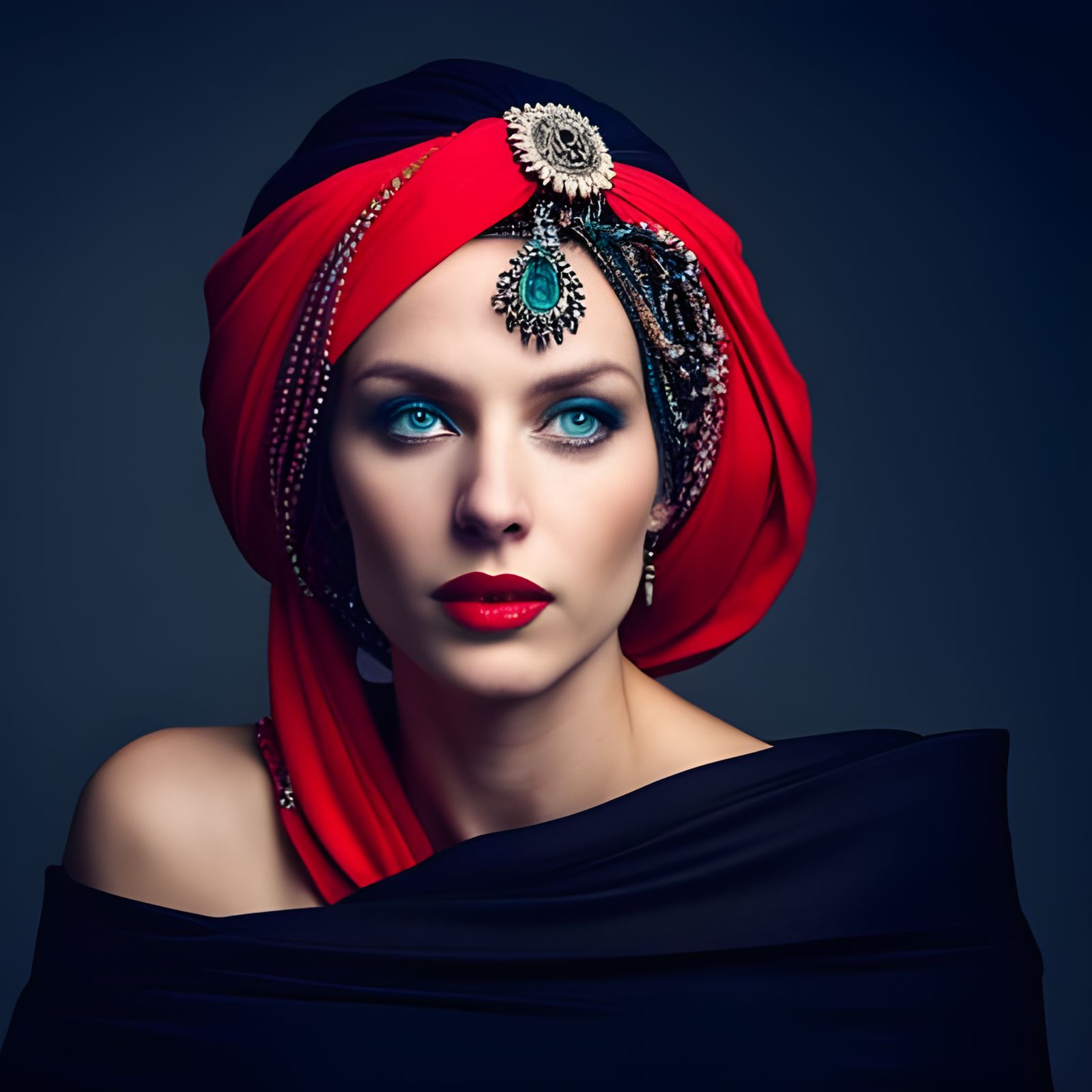 Blond Goddess in Cyberpunk Turban with Facial Jewelry