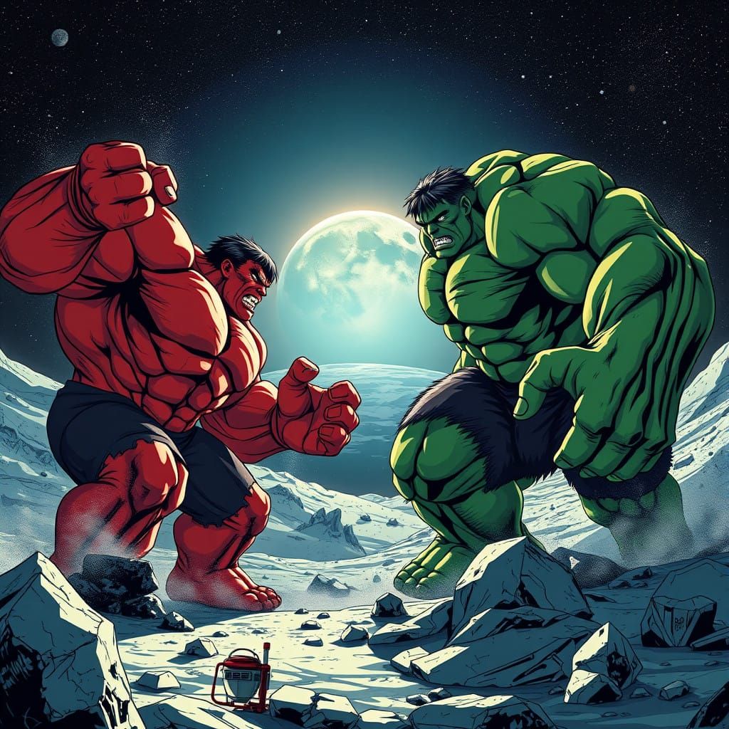 Monumental Manga-Style Battle on the Lunar Surface