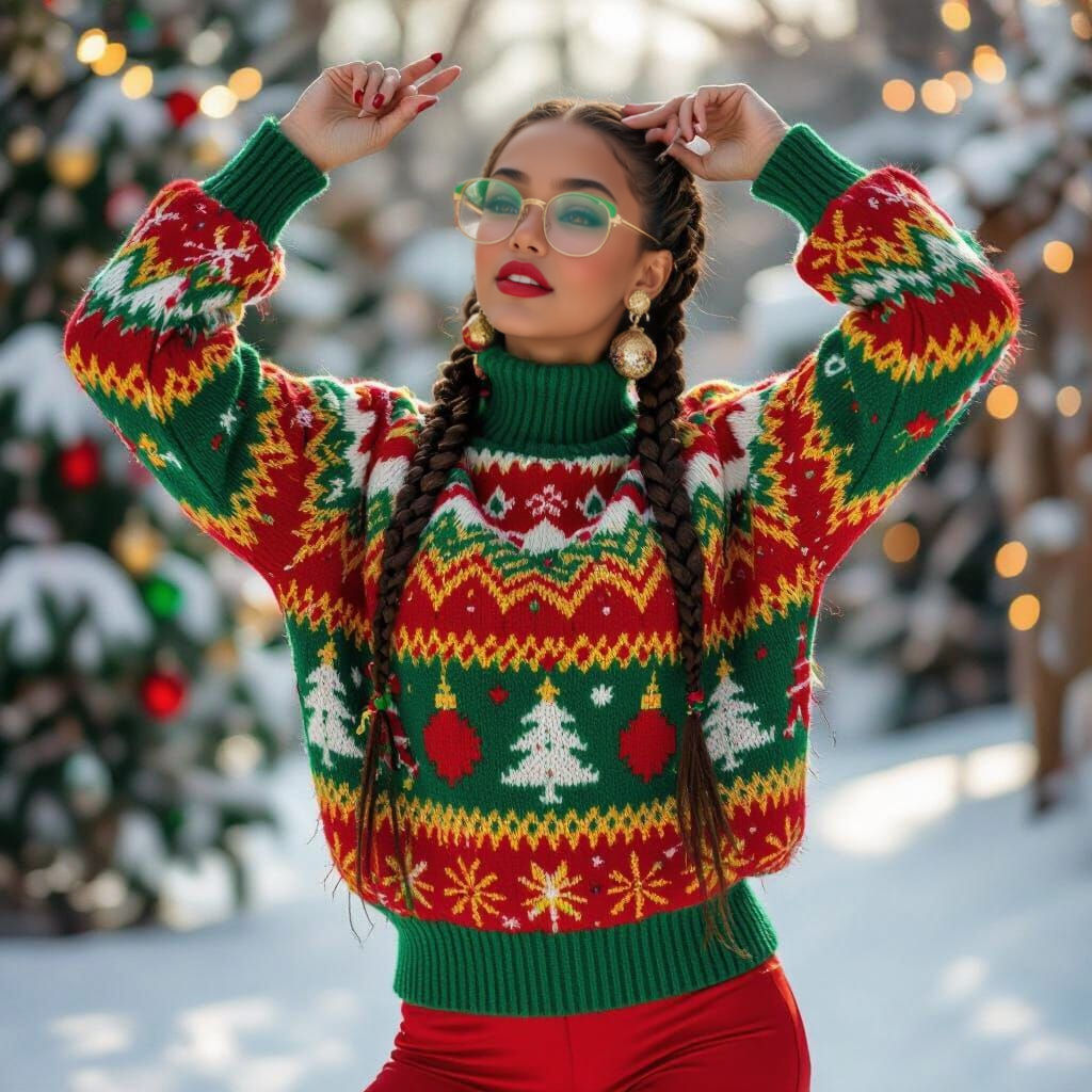 Ugly Christmas Sweater Pin-Up in Snow