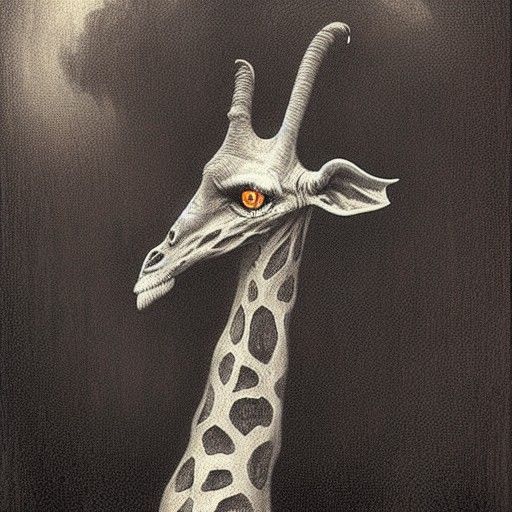 Creepy Giraffe Portrait in Surreal Horror Style