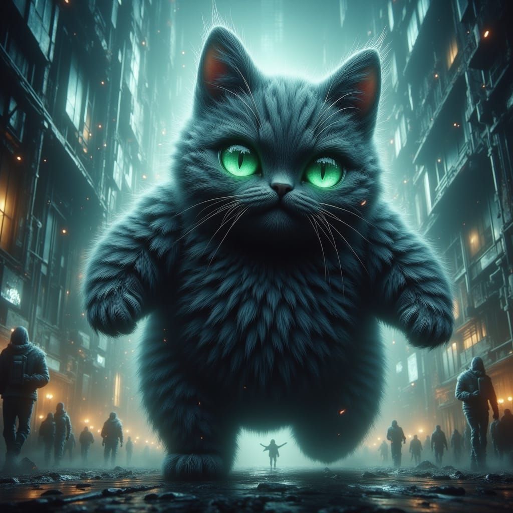 Giant Godzilla Cat Terrorizes Tiny Humans