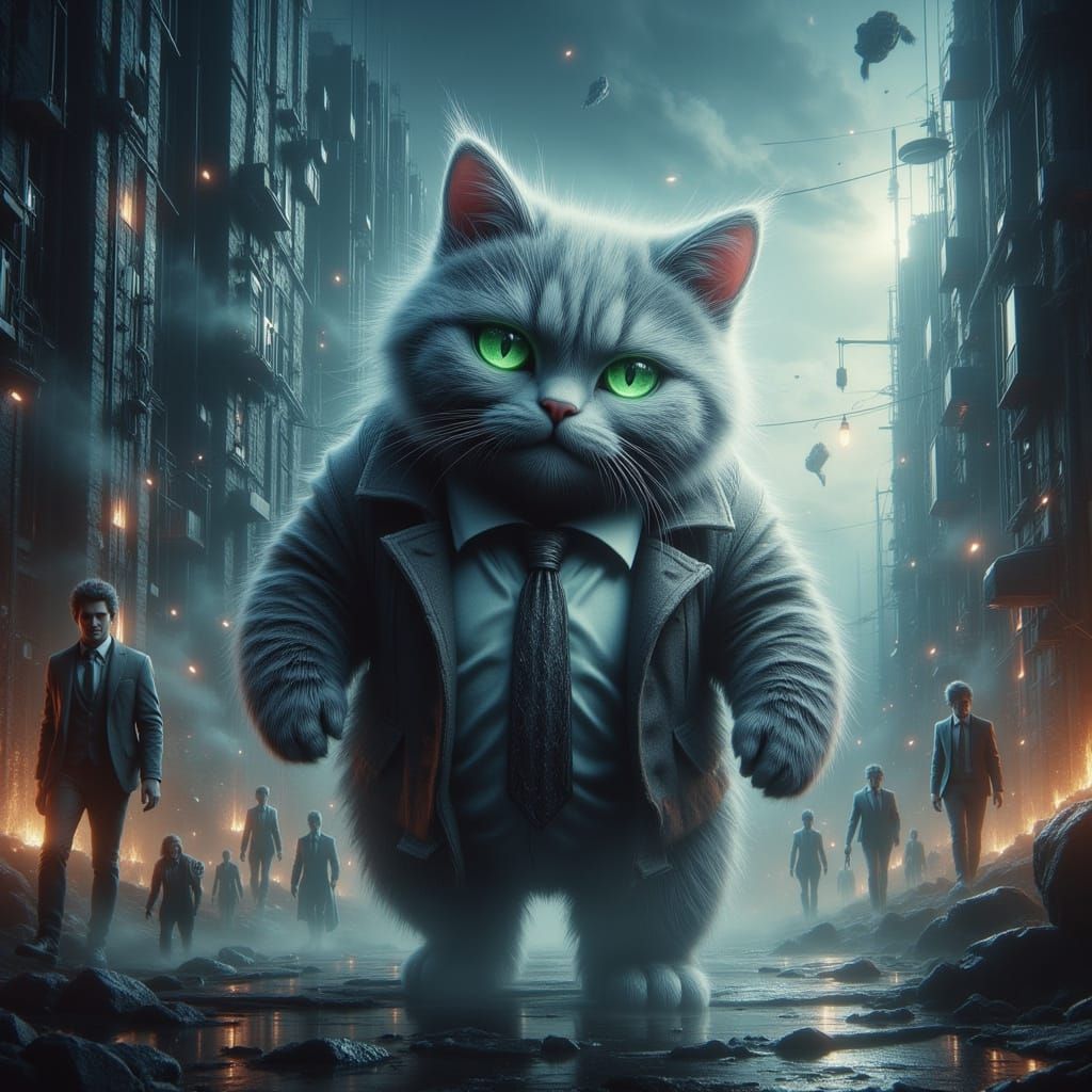 Giant Godzilla Cat Terrifies Tiny Humans