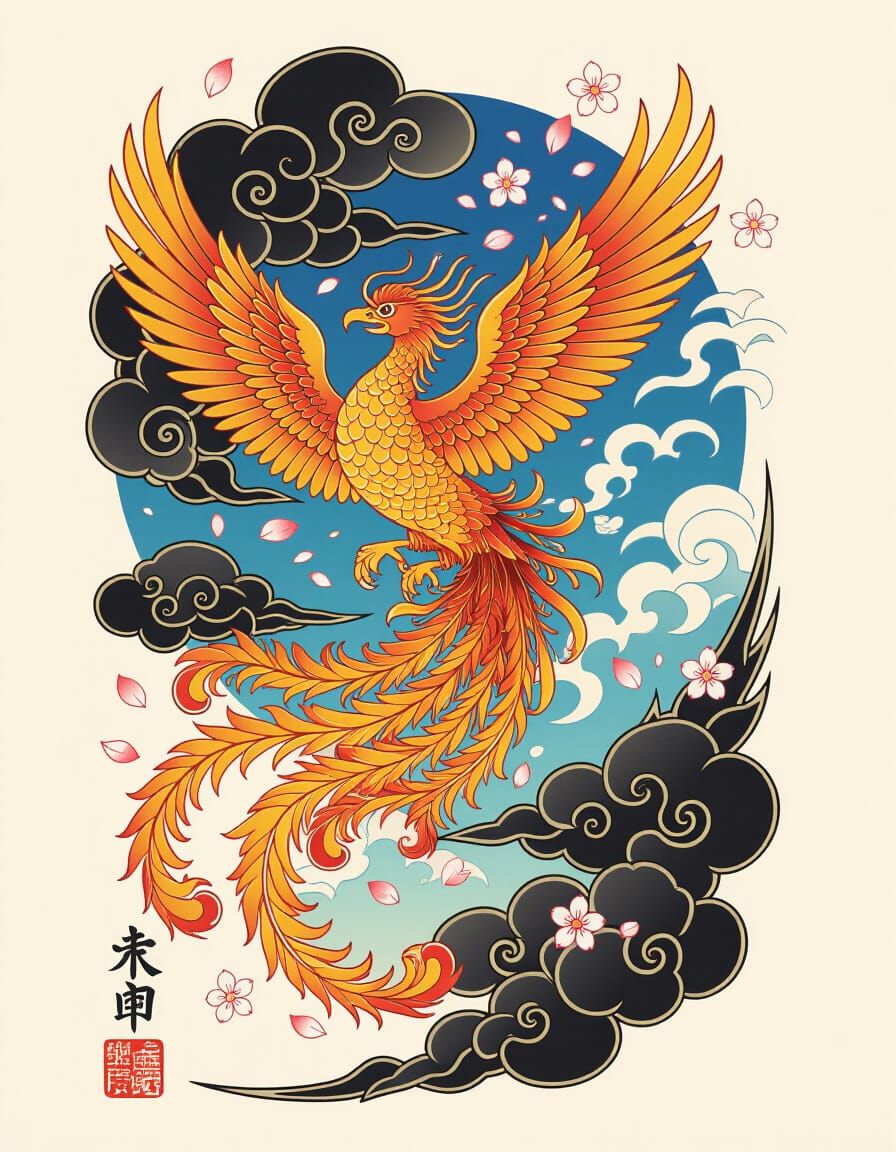 Japanese Fire Phoenix Back Tattoo Design