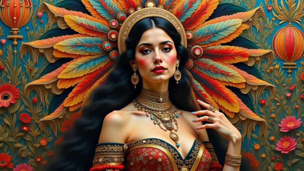 Indian Woman Portrait in Klimt and Mucha Style