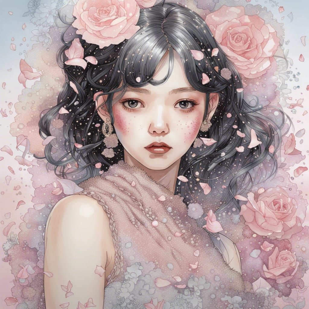 Beautiful Girl Portrait in Watercolor Manhwa Style