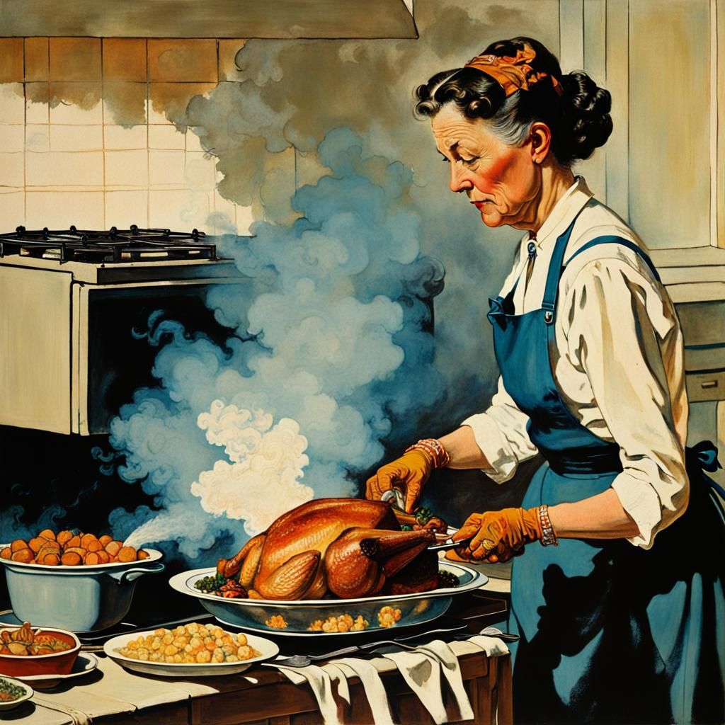 Cozy Thanksgiving Dinner Scene in Vibrant, Abstract Colors