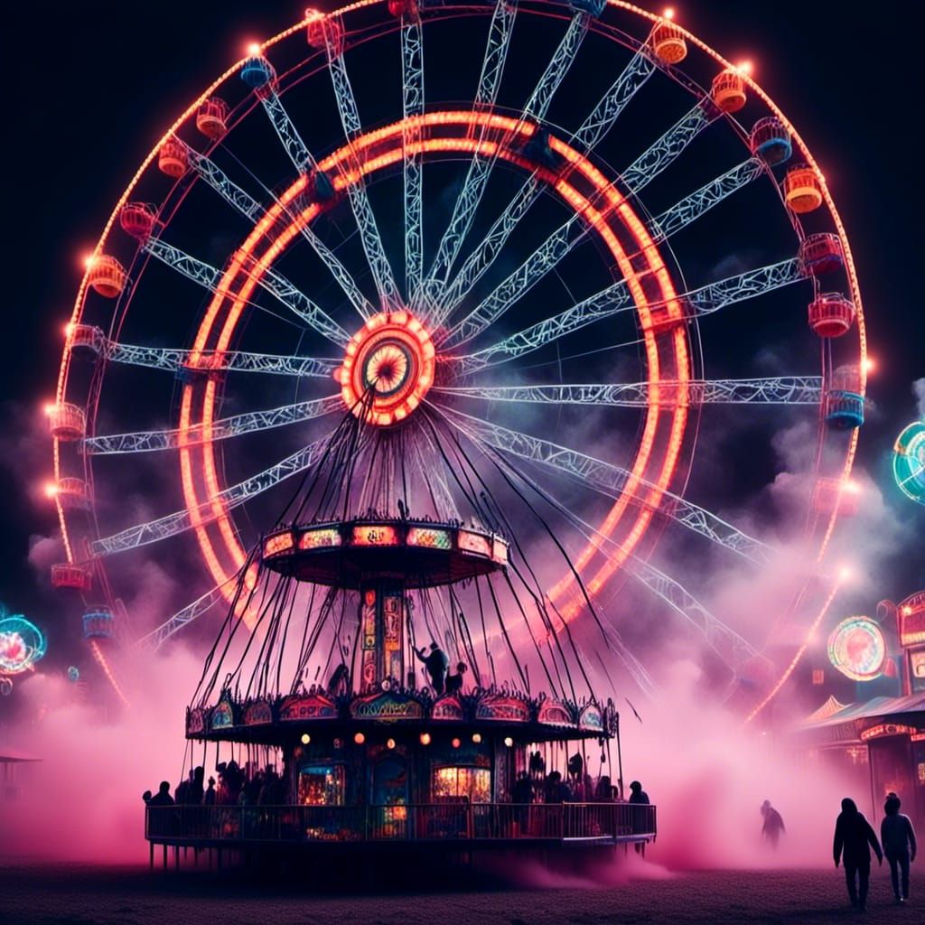 Clowns at a Funfair with Ethereal Lights