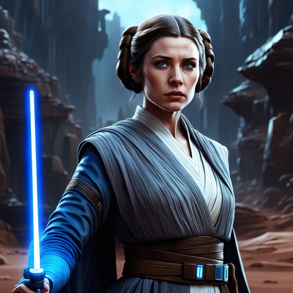 Young Jedi Leia with Lightsaber, Digital Art