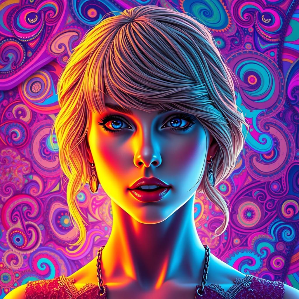 Vibrant Taylor Swift Portrait in a Kaleidoscope of Colors