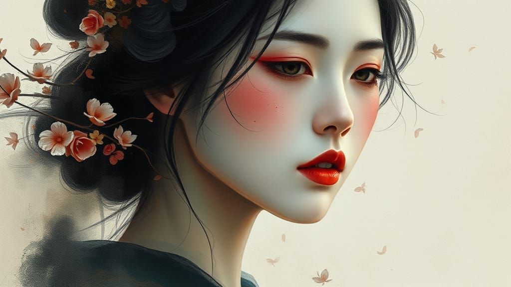 Dreamy Abstract Portrait of Japanese Woman