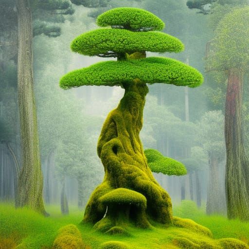 Misty Bonsai Forest in Klimt Style
