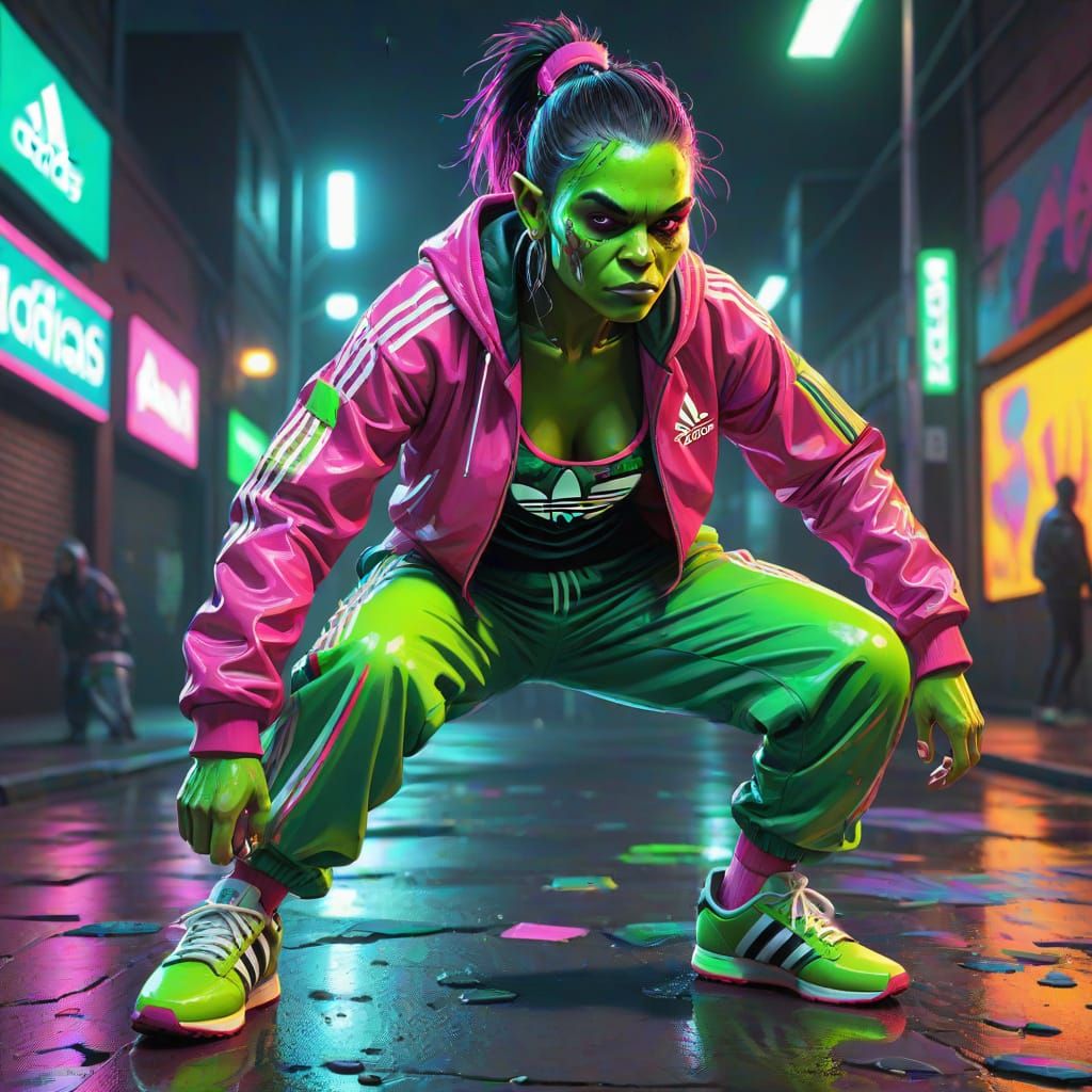 Orc Breakdancer in Neon Graffiti Style