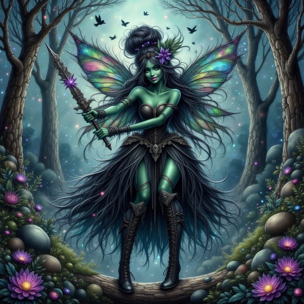 Gothic Fairy Battle Goddess in Ethereal Forest