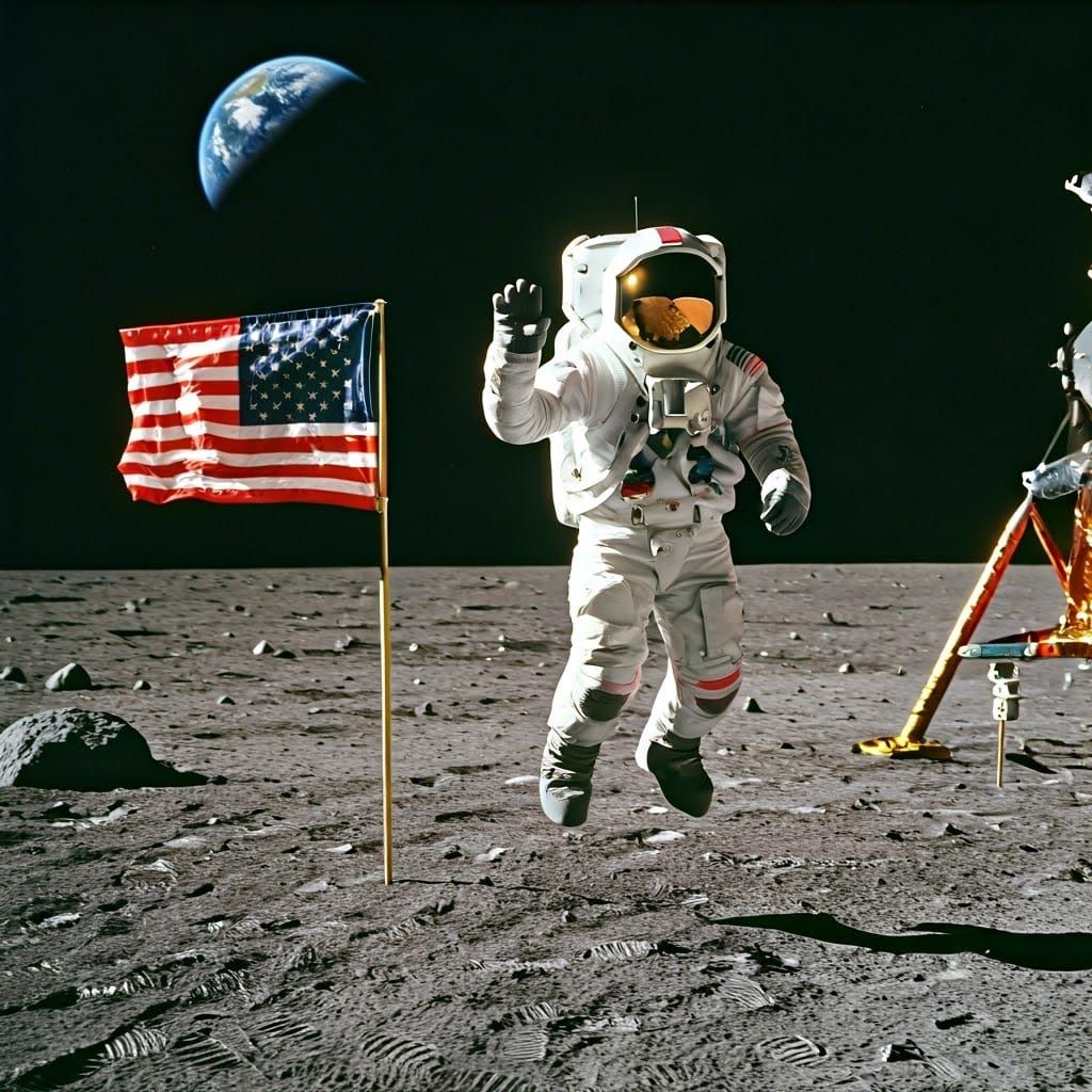 Apollo XI astronaut hopping on the moon