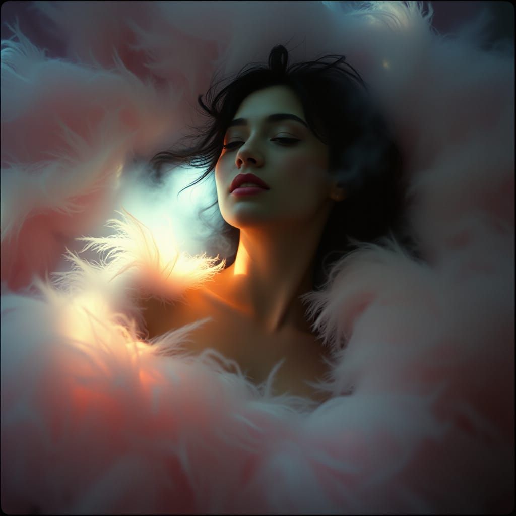 Ethereal Dreamscape: A Woman in Luminous Mist