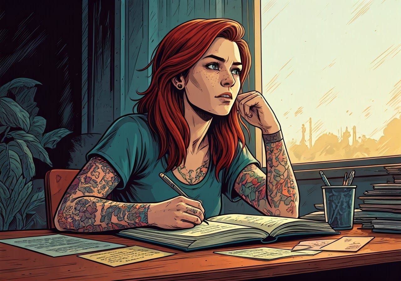 Sitting in Contemplation, Graphic Novel Style