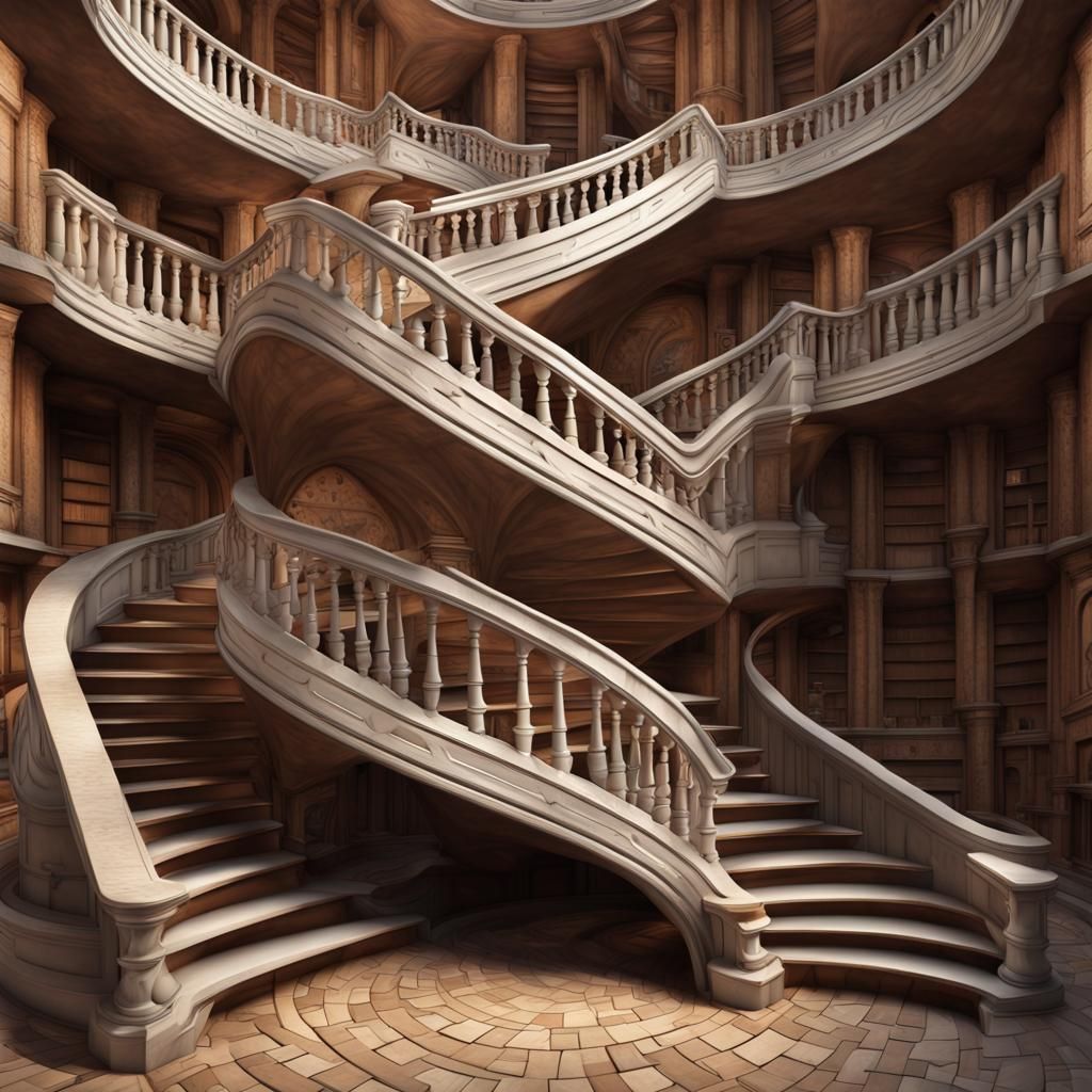 Photorealistic Infinite Staircase: Escher-esque Matte Painti...