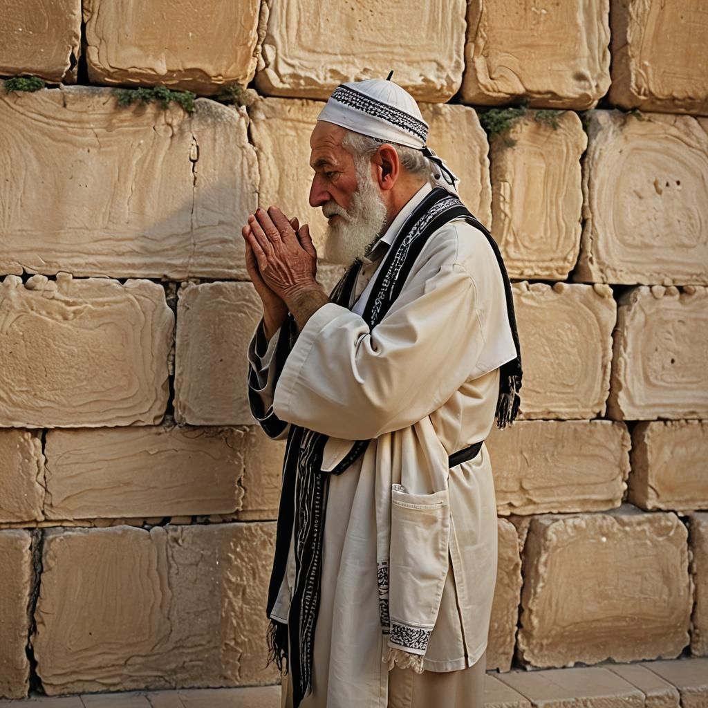 Praying Man at Western Wall in Expressionist Style