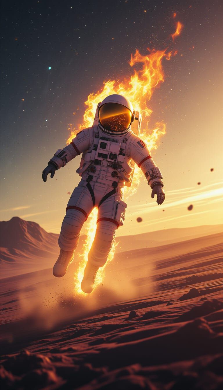 Astronaut Burning Up in Alien Atmosphere, Detailed Illustrat...