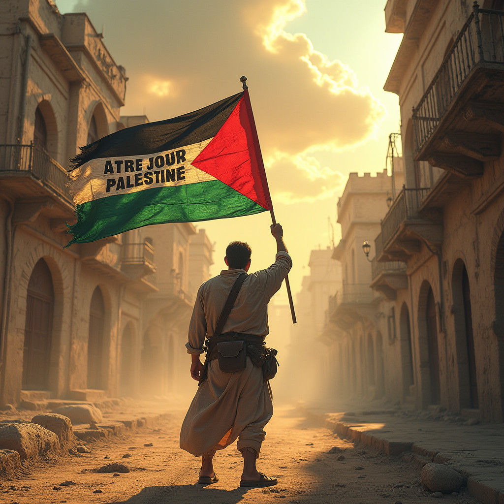 Palestine Solidarity Flag in Atmospheric Matte Painting