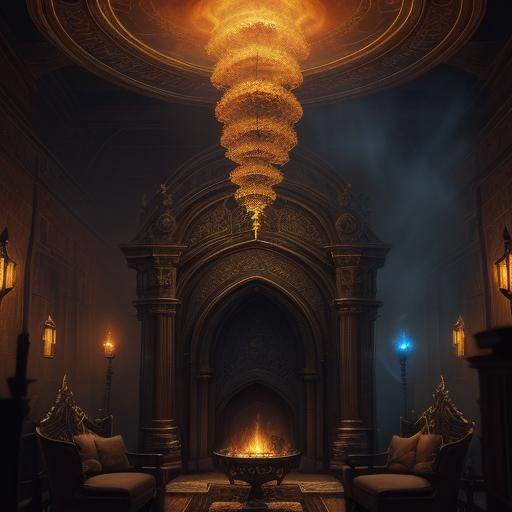 Mystical Chamber with Fire: Dark Fantasy Art
