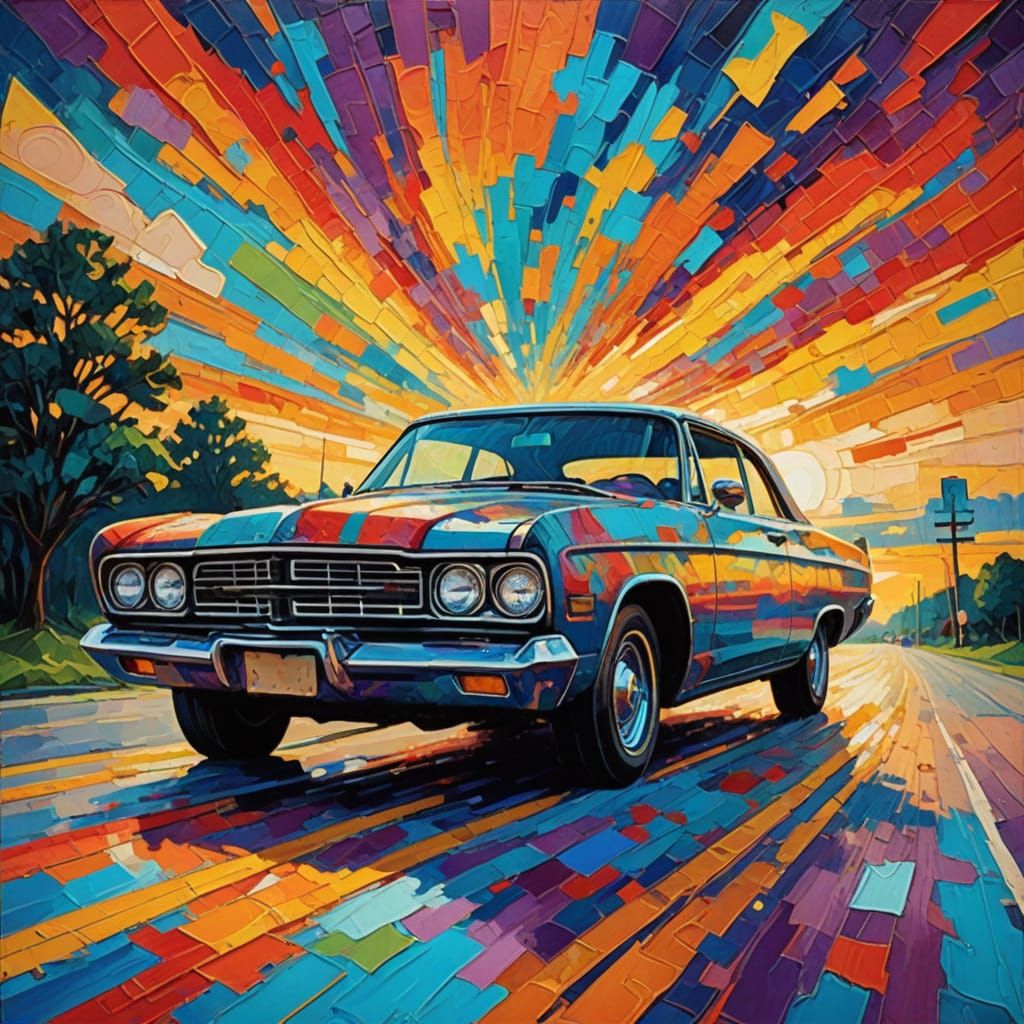 Joyful Road Trip in Vibrant Neo-Impressionist Style