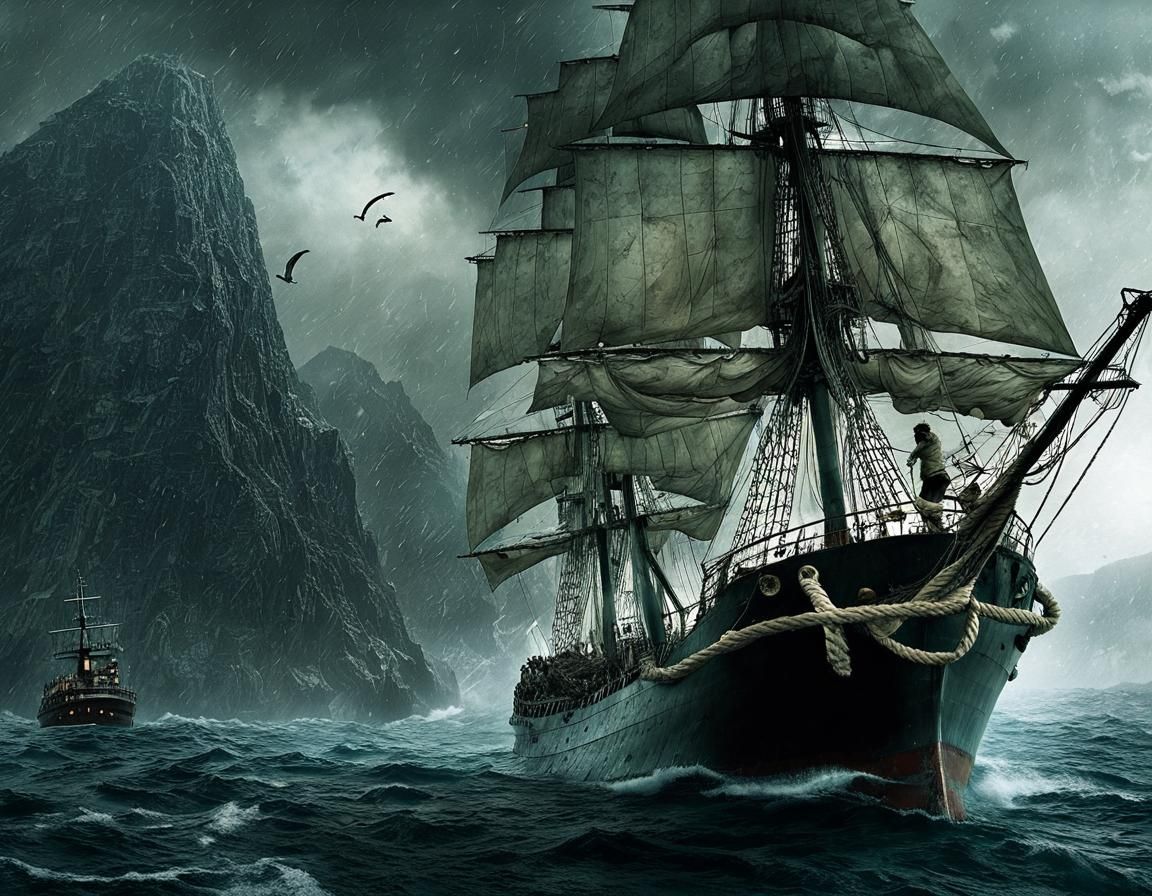 Lost Sailing Ship at Sea in a Storm