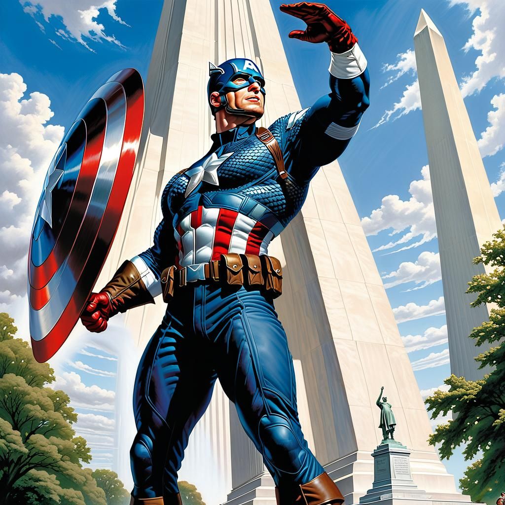Captain America Saluting: Comic Book Style Oil Painting