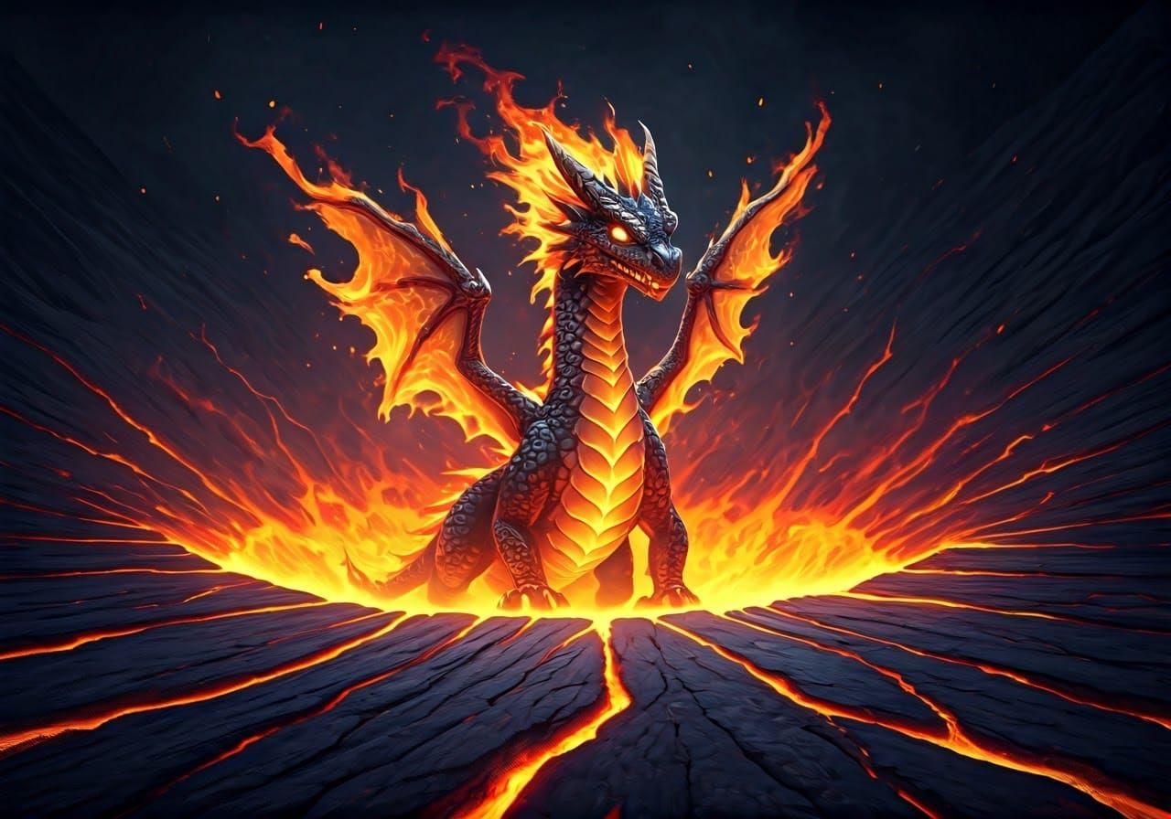 Fiery Dragon Emerges from Volcano: Digital Art