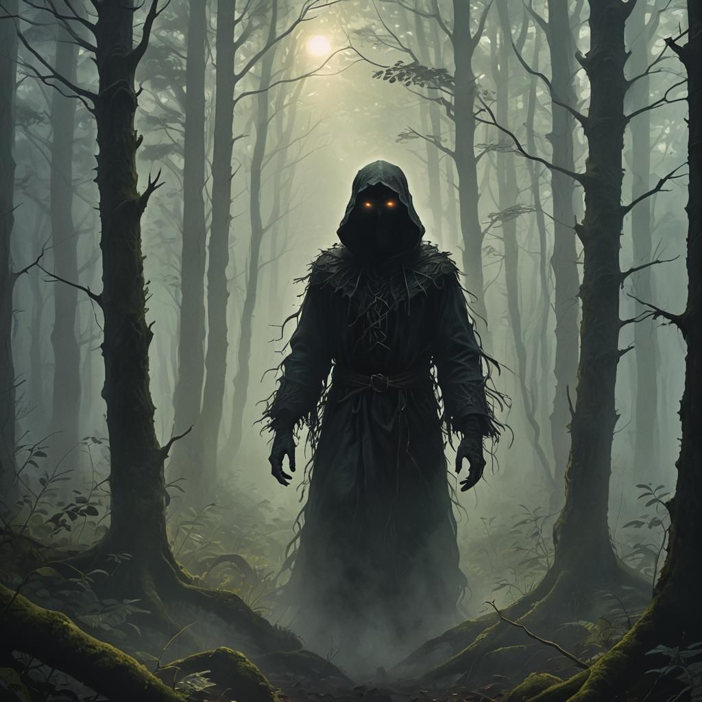 Eerie Shadow Figure Emerges from Misty Forest