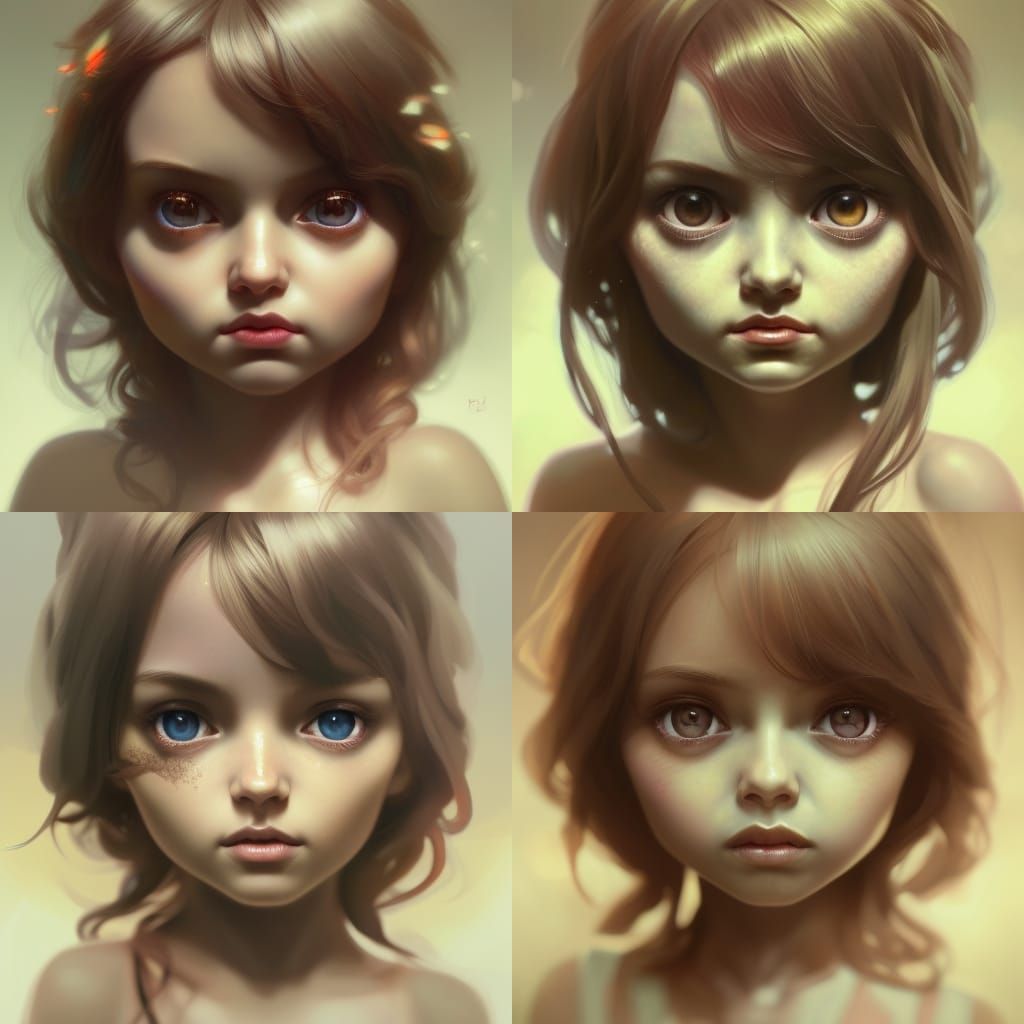 Detailed Portrait of Cute, Big-Eyed Dolls