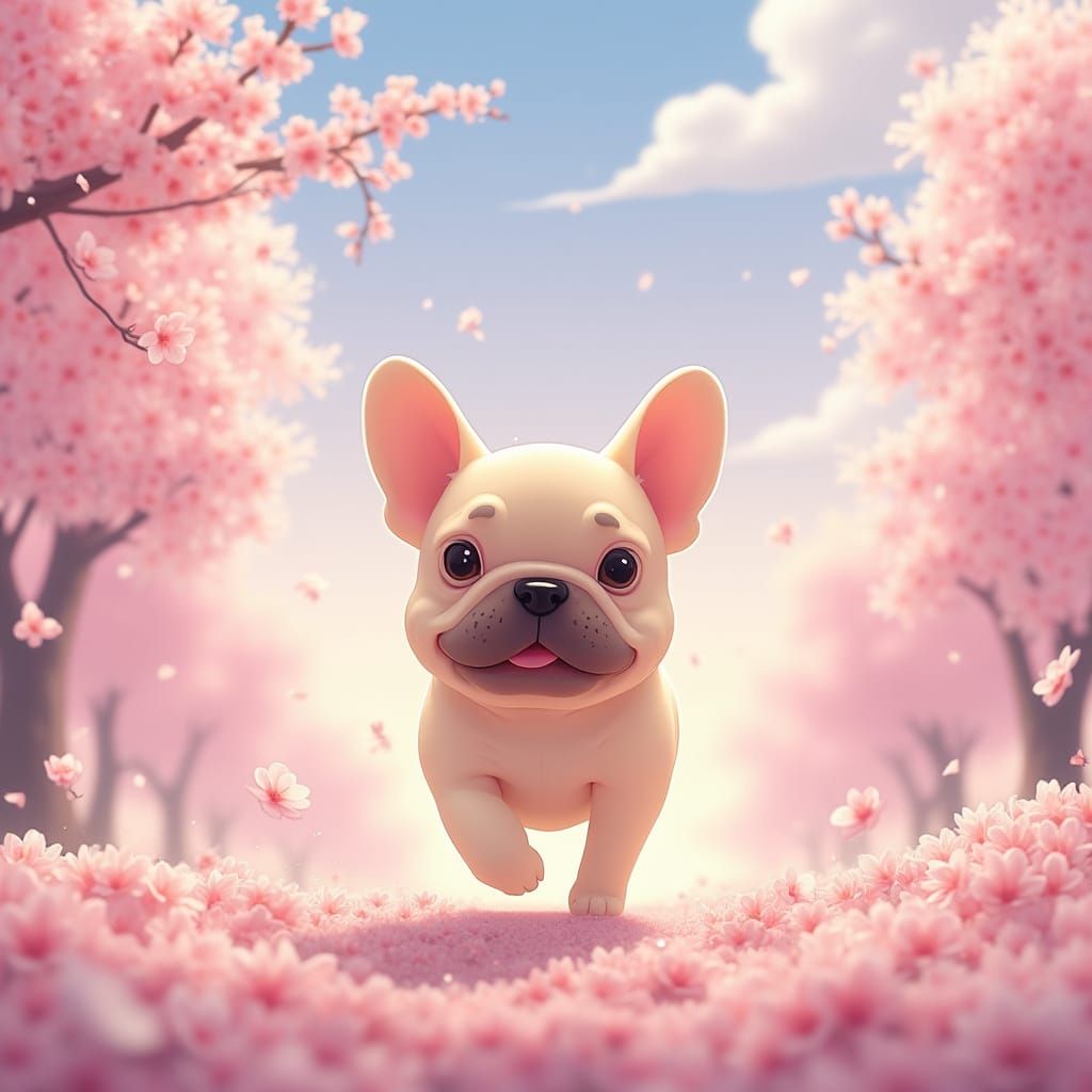 Mochi Puppy Runs Through Cherry Blossoms: Whimsical Digital ...